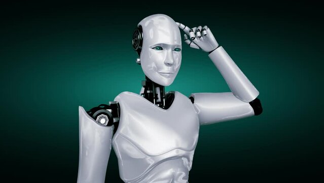 Futuristic robot artificial intelligence huminoid AI programming coding technology development and machine learning concept. Robotic bionic science research for future of human life. 3D rendering.