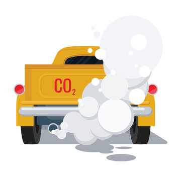 Smoke from car exhaust pipes pollute the environment, vector illustration and flat design.