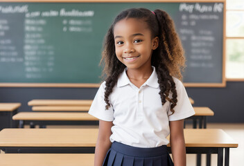 African american girl at elementary school. Generative AI - obrazy, fototapety, plakaty