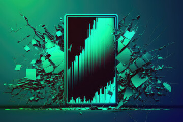1980s Digital Glitch Error Background in Cyan Color, Neon, Synthwave, Retrowave