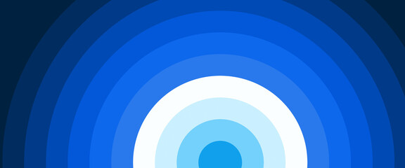 Abstract blue banner template design of concentric circles in bright bluish colors & a horizontal layout. Used for social media graphics as headers, post cover photos, profiles & virtual background.