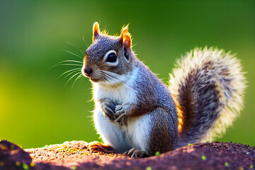 Fototapeta premium red squirrel sits on a meadow, generative AI