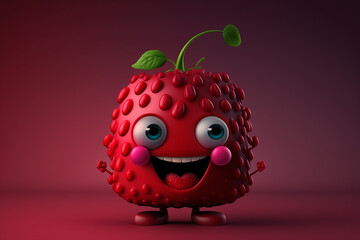 Obraz premium 3D render cute and happy raspberry cartoon character. Created with Generative AI Technology