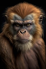 Portrait of a monkey on a black background. Studio shot. Generative AI
