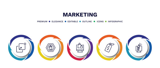 set of marketing thin line icons. marketing outline icons with infographic template. linear icons such as pop up, ad blocker, online store, price, online marketing vector.