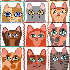 cats kitten animal seamless abstract pattern background fabric fashion design print wrapping paper digital illustration 