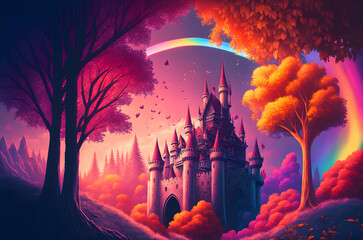 Fototapeta na wymiar Fantasy Castle Landscape - Generative AI