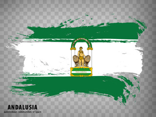 Flag of Andalusia brush strokes. Flag Autonomous Community Andalusia and Leon  with title  on transparent background for your web site design, logo, app, UI. Kingdom of Spain. Stock vector.  EPS10.
 - obrazy, fototapety, plakaty