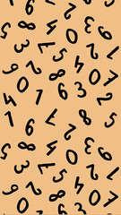 template with the image of keyboard symbols. a set of numbers. Surface template. pastel yellow orange background. Vertical image.