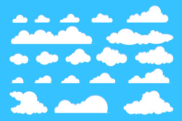 Vector Collection of Flat White Clouds of Different Shapes and Sizes. Cloud symbol for design, website, logo, app, UI.