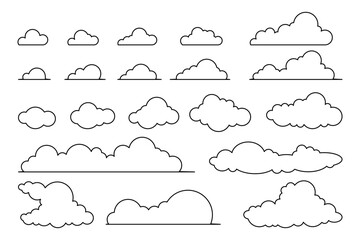 Vector Collection of Outline Clouds of Different Shapes and Sizes. Cloud symbol for design, website, logo, app, UI.