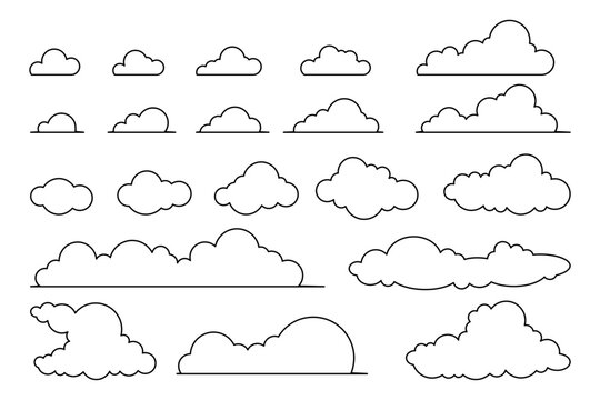 Vector Collection of Outline Clouds of Different Shapes and Sizes. Cloud symbol for design, website, logo, app, UI.