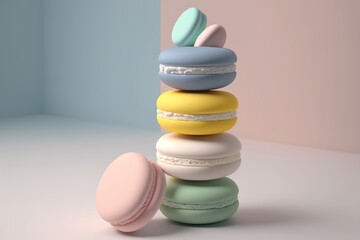 Minimalist 3D render of a soft, fluffy and pastel-colored macaron tower | soft pop | generative AI