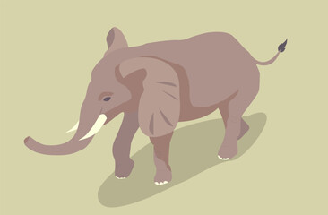 Elephant flat icon. Isometric of elephant vector icon for web design isolated on plain light background.Elephants in isometric view with shadow. 