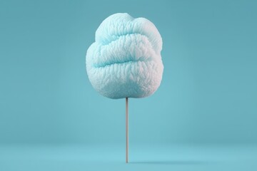 Minimalist 2D illustration of a light blue cotton candy on a stick with a fluffy texture and soft edges | soft pop | generative AI