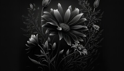 Beautiful Designer Seasonal Background with Black Color Hue Spring Modern Wallpaper Template with Vibrant Hues and Stunning Scenery for Presentation, Ad, and All Applications (generative AI)