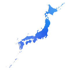 水彩風の日本全図のシルエットイラスト　全体図　水彩風　水彩テクスチャ