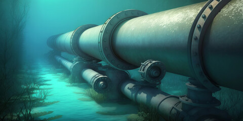 Underwater gas or oil pipeline. industrial energy production. Generative ai - obrazy, fototapety, plakaty