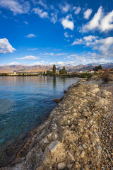 Naklejka premium Beatiful coastline of Issyk-Kul lake - famous touristic destination in Kyrgyzstan