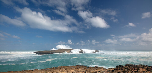 Storm waves crashing into Laie Point coastline at Kaawa on the North Shore of Oahu Hawaii United States