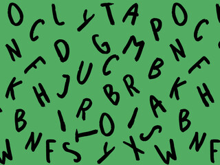 template with the image of keyboard symbols. set of letters. Surface template. green background. Horizontal image.