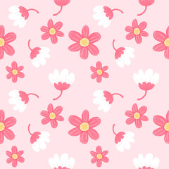 Cute seamless pattern with scattered flowers. simple girly print. Painting illustration.