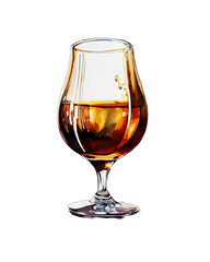 glass of cognac, transparent background, watercolor illustration, generative ai