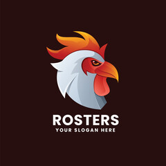 Rooster Gradient Logo, Chicken Head Vector Template