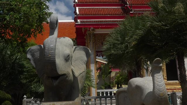 Elephant statues outside of Chalong temple Phuket Thailand
Wat Chaithararam
