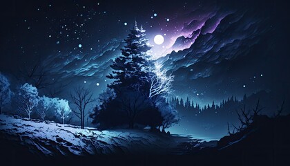 Fototapeta premium Beautiful Designer Seasonal Background with Midnight blue Color Hue Winter Modern Wallpaper Template with Vibrant Hues and Stunning Scenery for Presentation, Ad, and All Applications (generative AI)