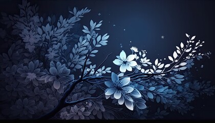 Beautiful Designer Seasonal Background with Navy blue Color Hue Spring Modern Wallpaper Template with Vibrant Hues and Stunning Scenery for Presentation, Ad, and All Applications (generative AI)