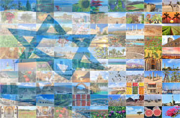 Israel. A country of three religions, nature and agriculture, sea and desert. Collage of my photos
