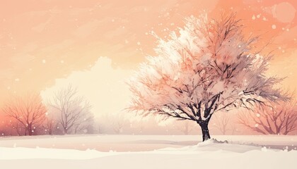 Beautiful Designer Seasonal Background with Peach Color Hue Winter Modern Wallpaper Template with Vibrant Hues and Stunning Scenery for Presentation, Ad, and All Applications (generative AI)