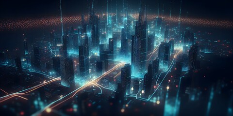 Fototapeta na wymiar Smart city and big data connection technology concept,Created using generative AI tools