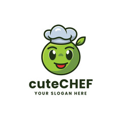 Illustration of Cute Green Apple with Chef Hat