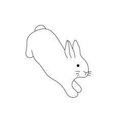 Vector isolated one single jumping jumps down rabbit hare bunny side view colorless black and white contour line easy drawing