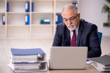 Fototapeta premium Old male employee sitting at workplace