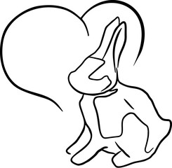 Bunny with a butterfly on a trove with a flower sketch art