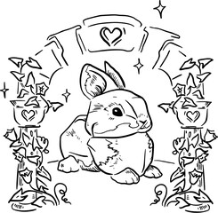 Bunny with an inflatable heart in its teeth sketch art