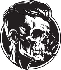 Skull Smoking A Cigarette Logo Monochrome Design Style
