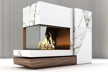 Modern fireplace illustration on white. beautiful indoor fireplace. Generative AI
