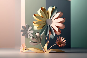 3D flower with pastel colors in a modern and minimalist setting. Generative AI
