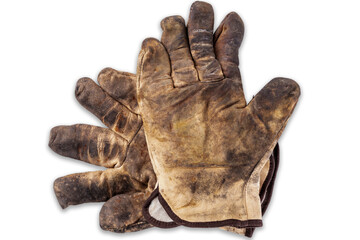 old work gloves on a white background