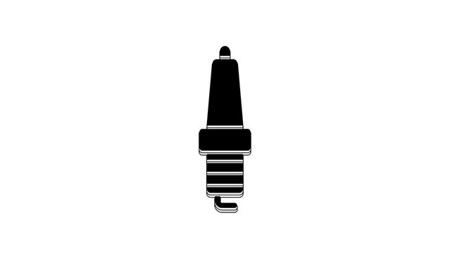 Black Car spark plug icon isolated on white background. Car electric candle. 4K Video motion graphic animation