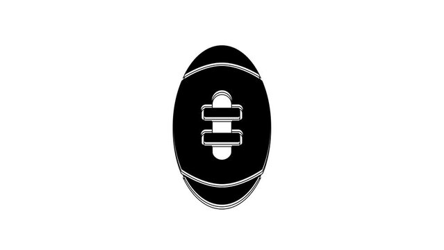 Black American Football ball icon isolated on white background. Rugby ball icon. Team sport game symbol. 4K Video motion graphic animation