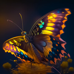 A beautiful fantasy Butterfly sitting on a leaf. Abstract and fantasy concept. Generative AI. Illustration