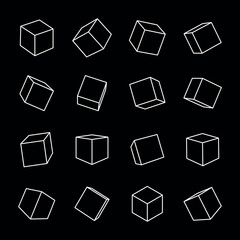 Cube icon collection. A geometric shape with a square at the base. Cubic symbol of sugar or volume.