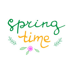 Vector illustration of spring time lettering isolated with decortive elements
