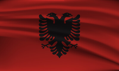 Flag of Albania, with a wavy effect due to the wind.
