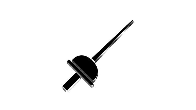 Black Fencing icon isolated on white background. Sport equipment. 4K Video motion graphic animation